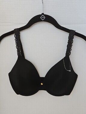 Natori | NWOT Women's Black Pre Luxe Plunge T-Shirt Underwire Lace Bra Sz. 32DDD